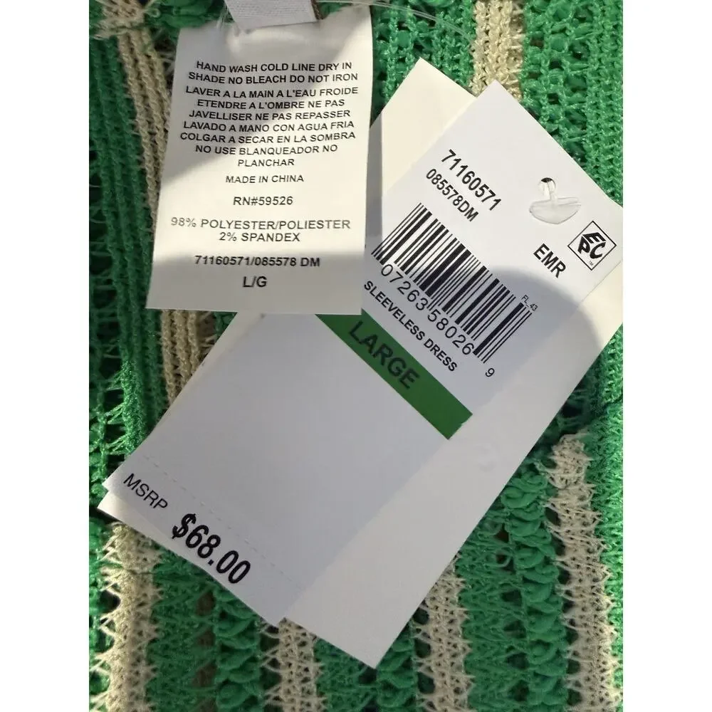 NWT Becca Crochet Retro Cabo Scoop Neck Dress Swim Cover-Up Bright Green Size L